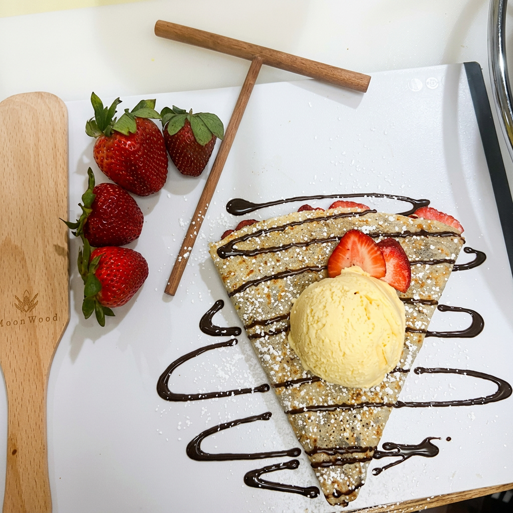 Crêpe with ice cream and strawberries